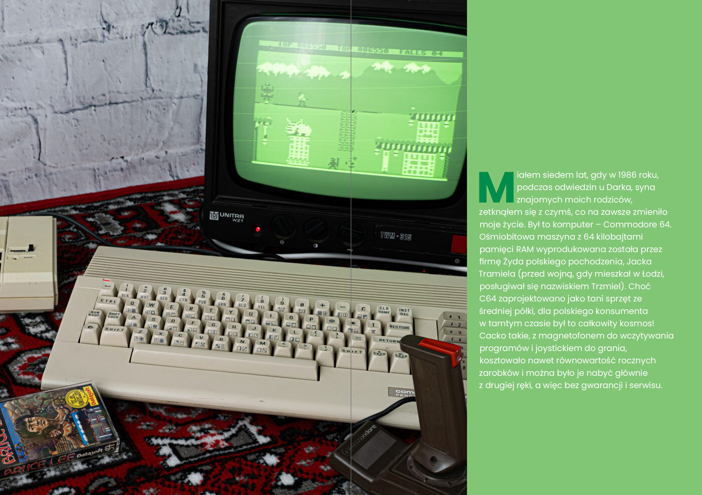 Commodore 64 z magnetofonem podłączony do telewizora Unitra